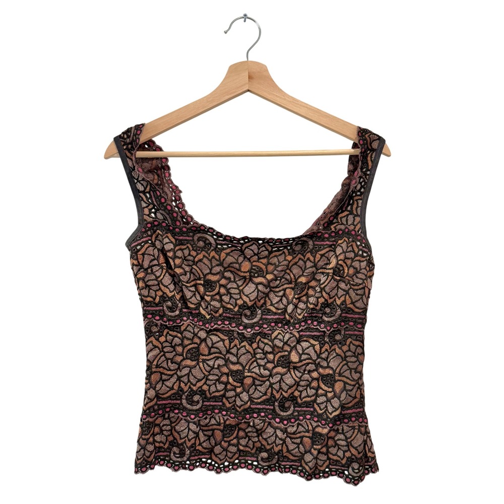 Vintage Cache Floral Lace Fairy Whimsigoth Tank Top Square Neck XS